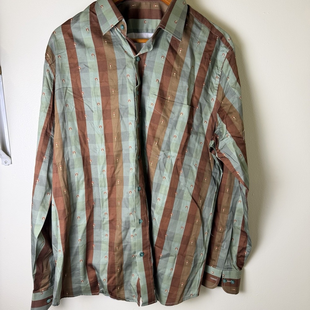Vintage Mens XL Status Retro Print Button Down Shirt Long Sleeve Never Worn